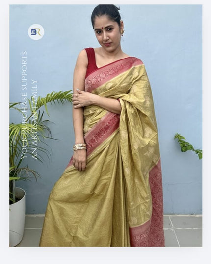Devaki Nandan Green Tussar Banarasi Saree