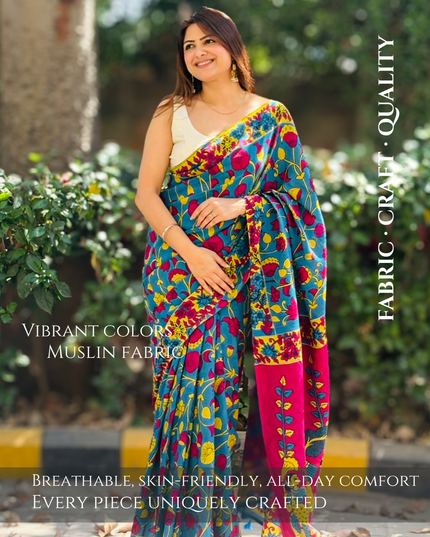 Vrindavan in Bloom Vibrant Floral Saree
