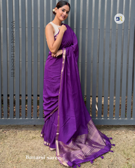 Kunj Bihari Purple Banarasi Saree