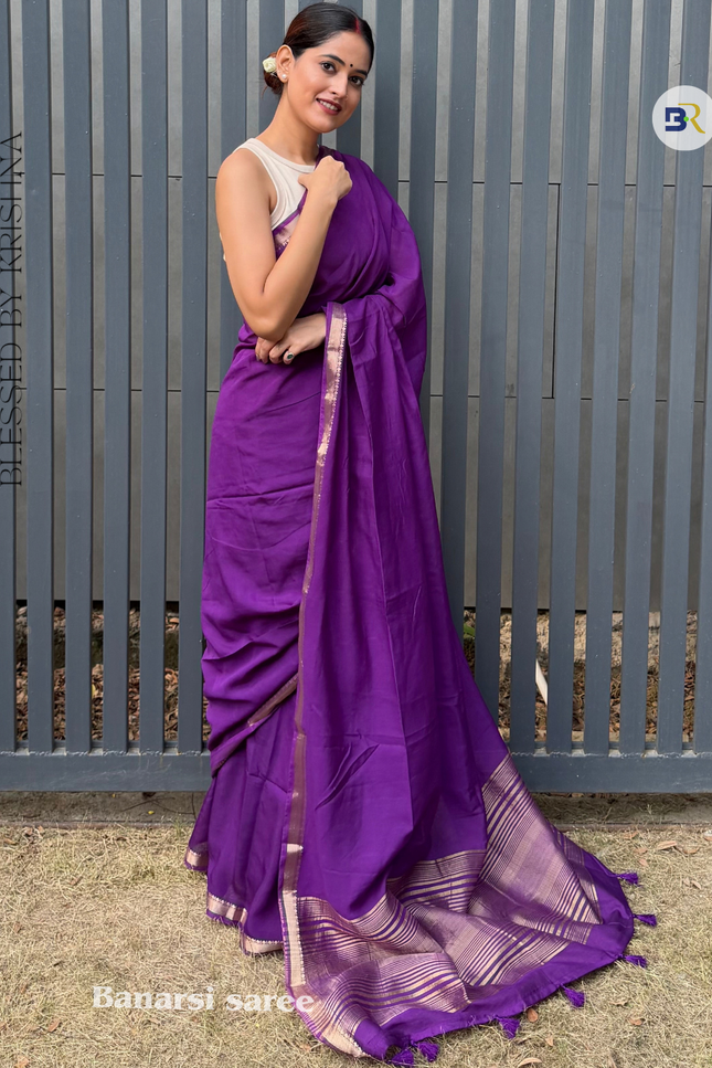 Kunj Bihari Purple Banarasi Saree