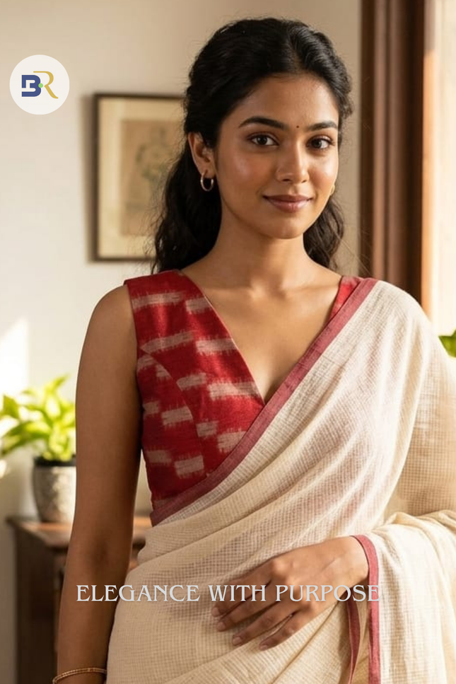Vermilion Red Cotton Silk Blouse