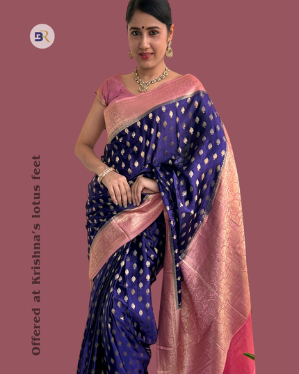 Krishn Archnam Blue Banarasi Crepe Saree
