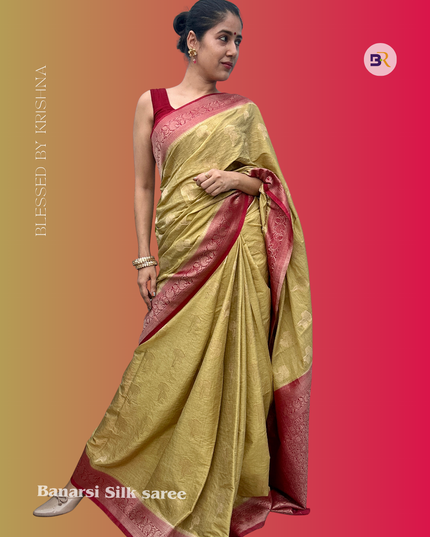 Devaki Nandan Green Tussar Banarasi Saree