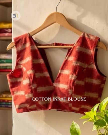 Vermilion Red Cotton Silk Blouse
