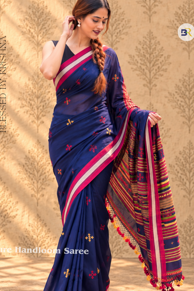 Radha Mukund Blue Handloom Saree