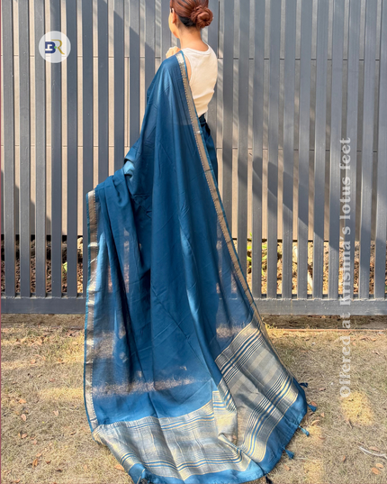 Braj Rani Teal Blue Banarasi Saree