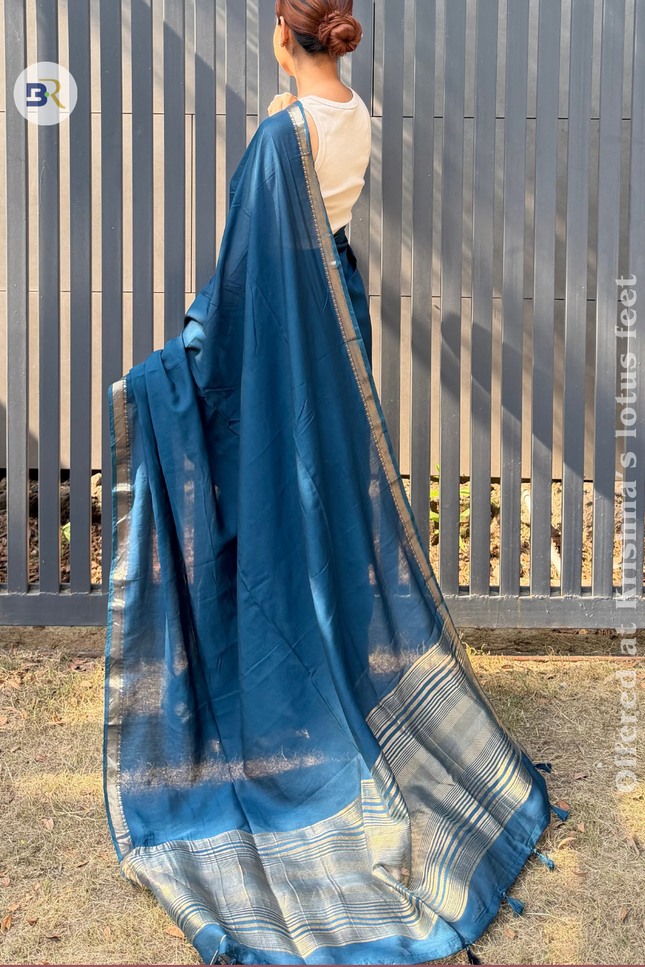 Braj Rani Teal Blue Banarasi Saree