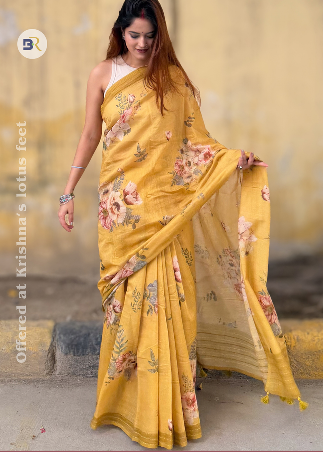 Krishna Pitambari Yellow Chanderi Silk Saree