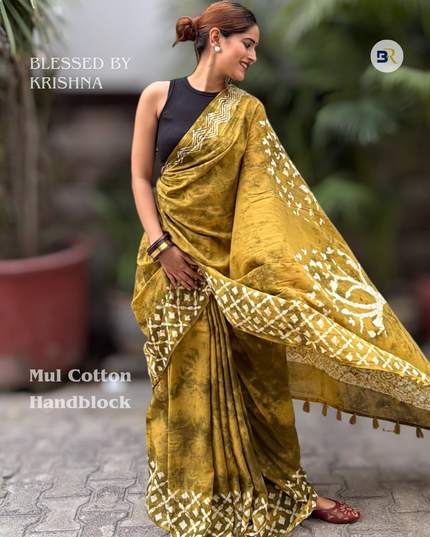 Indulekha Sakhi Forest Gold Mul Cotton Saree