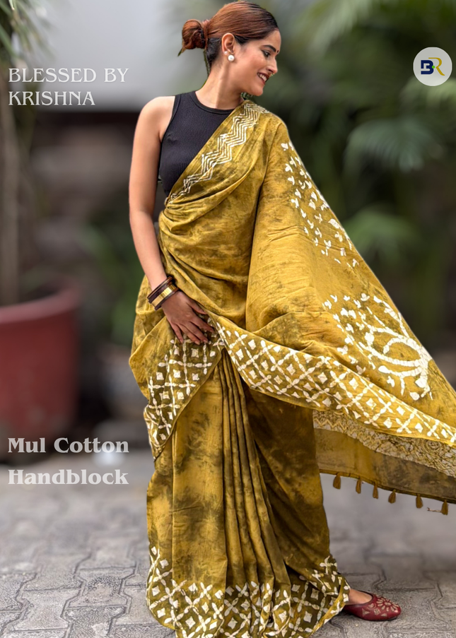 Indulekha Sakhi Forest Gold Mul Cotton Saree