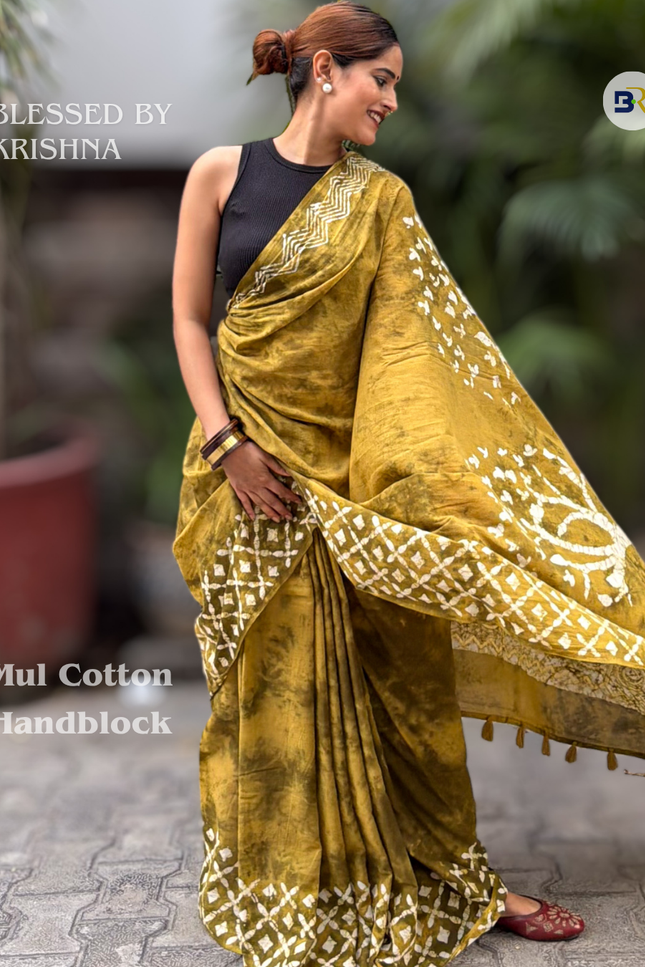 Indulekha Sakhi Forest Gold Mul Cotton Saree