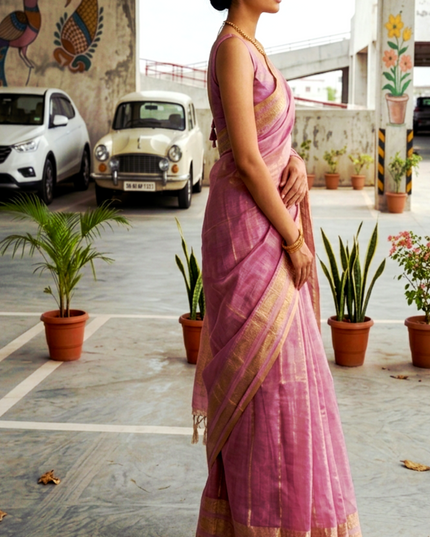 PadmaRoop Handwoven Pink Zari Saree