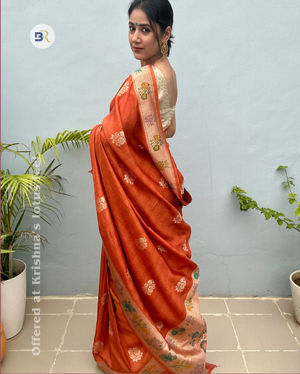 Vraj Rasika Tussar Banarasi Orange Saree