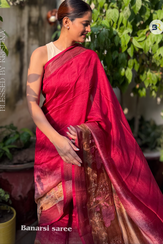 Prem Sarovar Red Chanderi Saree