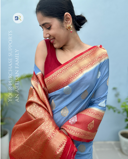 Shyam Megh Varn Chinon Banarasi Saree