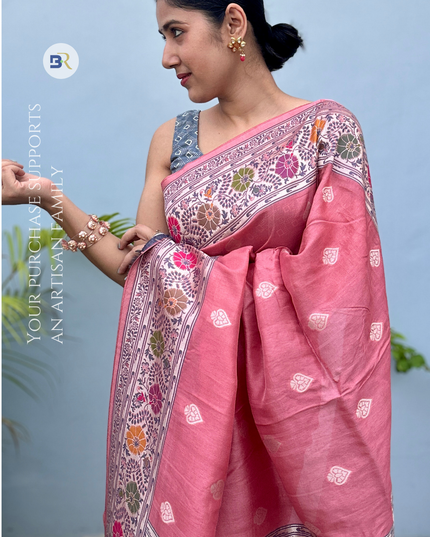Krishna Prem Pink Tussar Saree