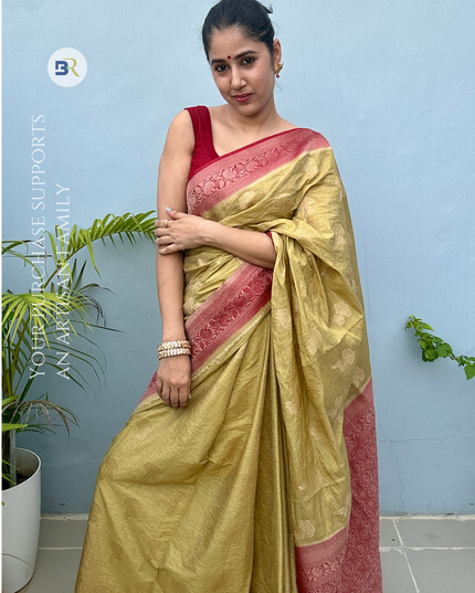 Devaki Nandan Green Tussar Banarasi Saree