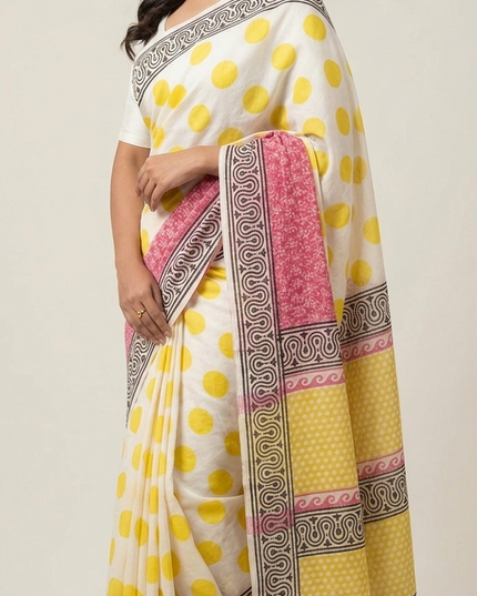 Mul Cotton Saree Sunshine Polka