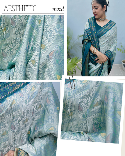 Raas Manjri Teal Banarasi Saree
