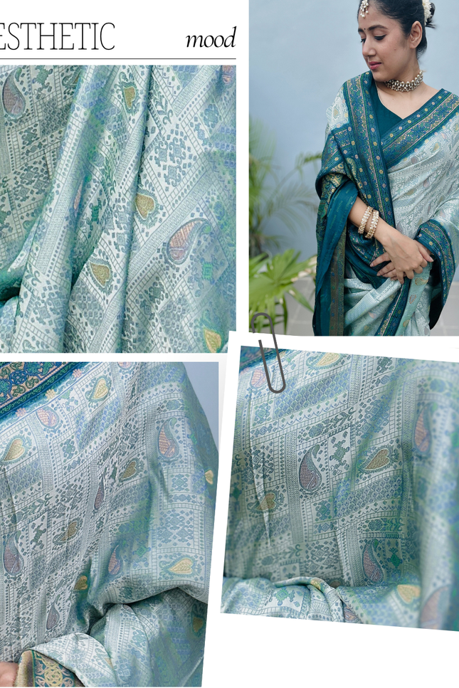 Raas Manjri Teal Banarasi Saree