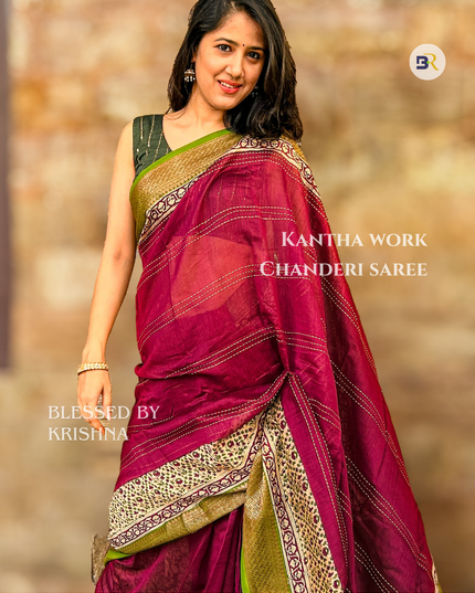 Madhavi Manjari - Pure Chanderi Silk with Kantha Work