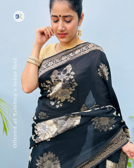 Raasvarn Black Banarasi Crepe Saree