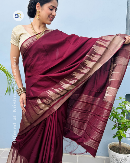Madhavika Maroon Temple Border Banarasi Saree