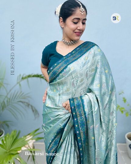 Raas Manjri Teal Banarasi Saree