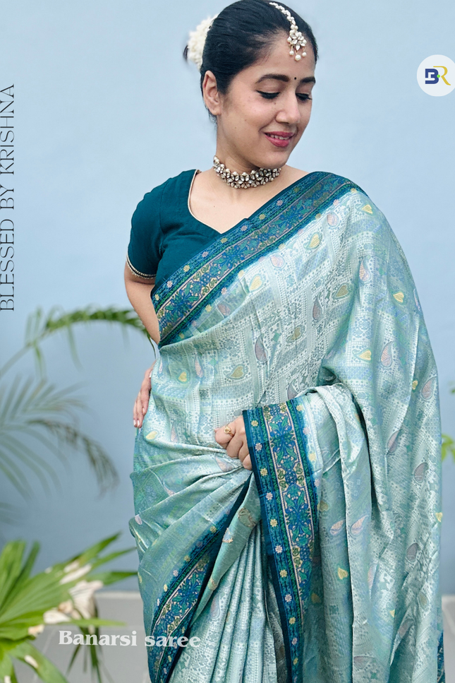 Raas Manjri Teal Banarasi Saree