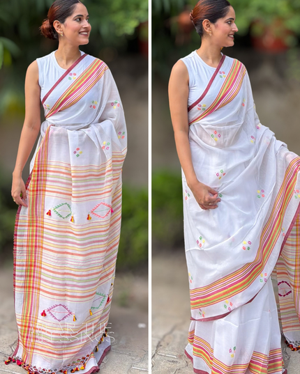 Radha Govind White Handloom Saree