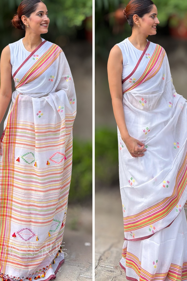 Radha Govind White Handloom Saree
