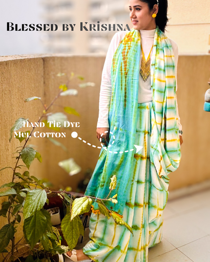 Vrindavan Skies Tie-Dye Mul Cotton Saree