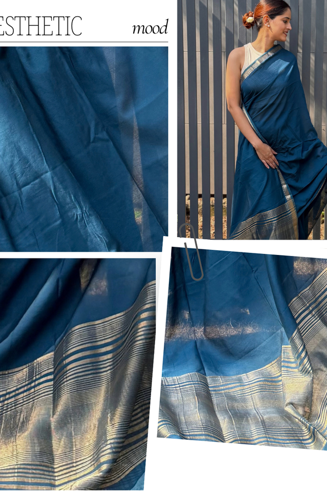Braj Rani Teal Blue Banarasi Saree
