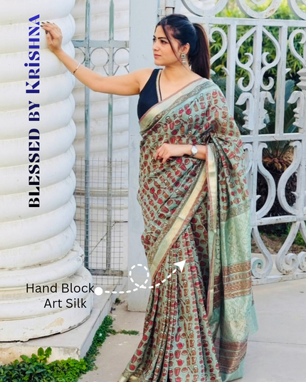 Shyam Rang Art Silk Sage Green Saree