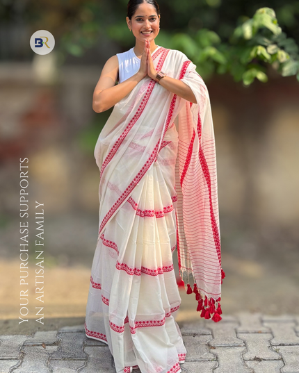 Radha Gopinath White Handloom Saree