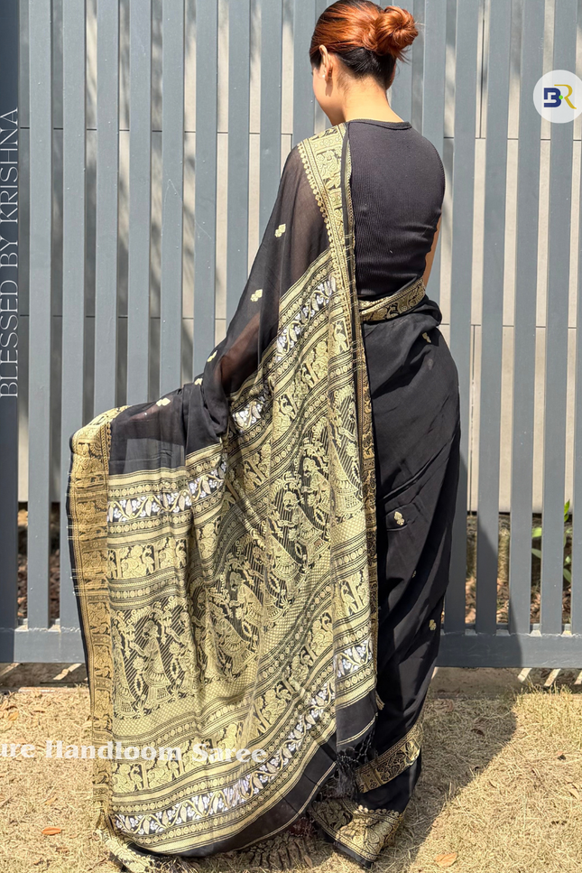 Radha Sakshi Gopal Black Handloom Saree