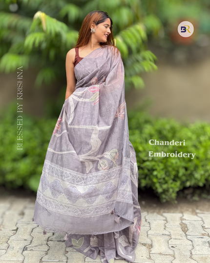 Tulsimala Lavender Grey Chanderi Saree
