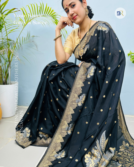 Bhadravan Black Banarasi Crepe Saree