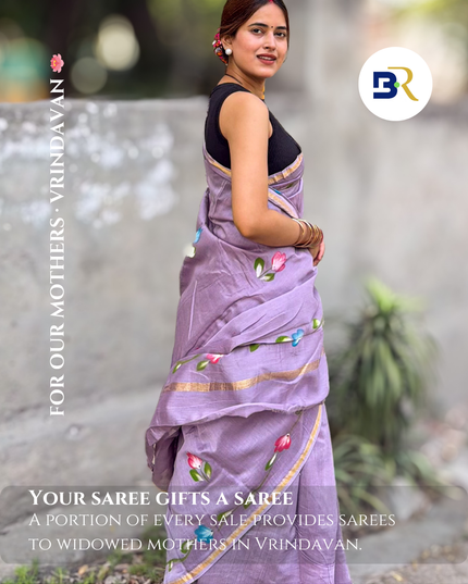 Vrindavan Pushp Chanderi Silk Hand Painted Saree