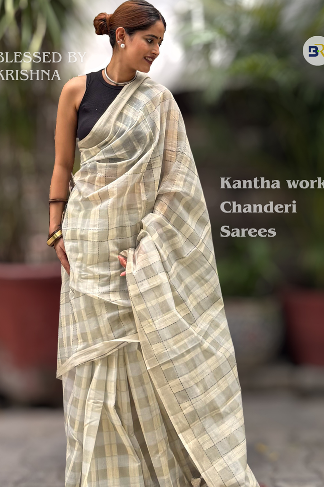 Nagnajiti Krishna Mul Chanderi Kantha Saree