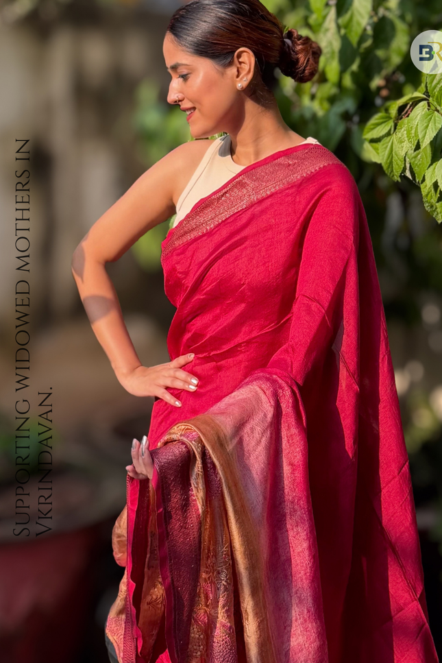 Prem Sarovar Red Chanderi Saree