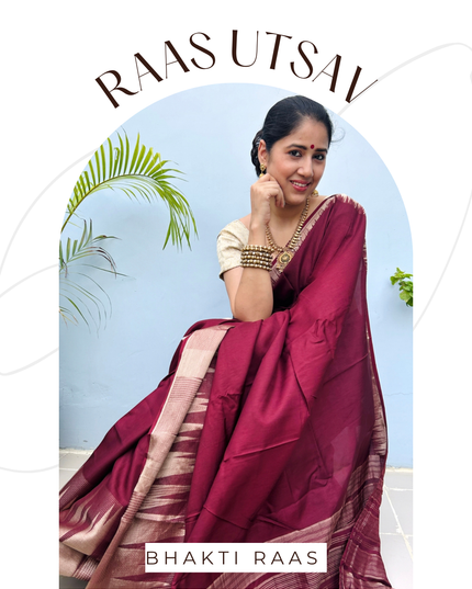 Madhavika Maroon Temple Border Banarasi Saree