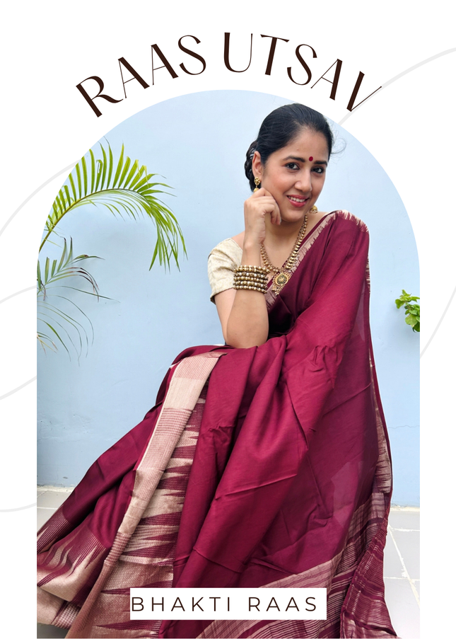 Madhavika Maroon Temple Border Banarasi Saree