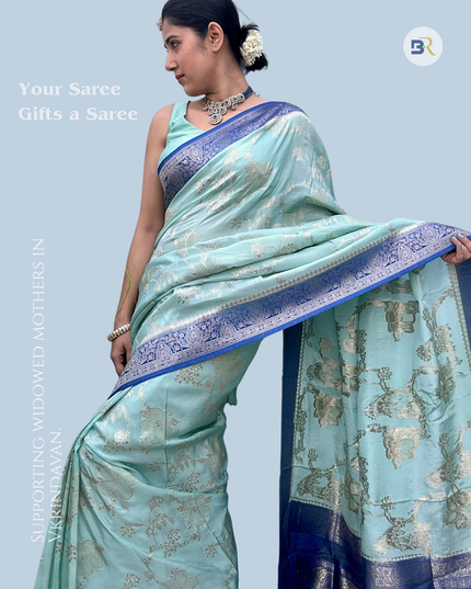 Radha Prem Blue Banarasi Crepe Saree