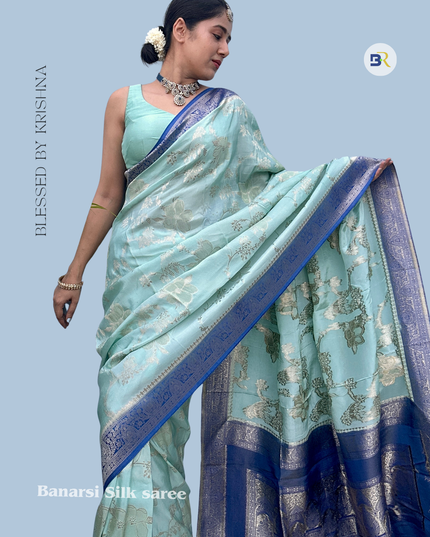 Radha Prem Blue Banarasi Crepe Saree