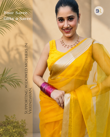 Snehlata Krishna Yellow Banarasi Organza Saree