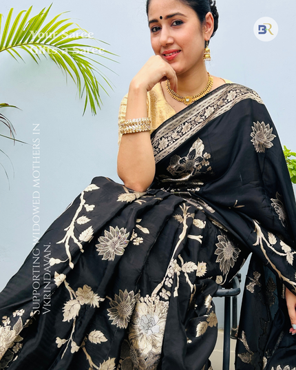 Raasvarn Black Banarasi Crepe Saree