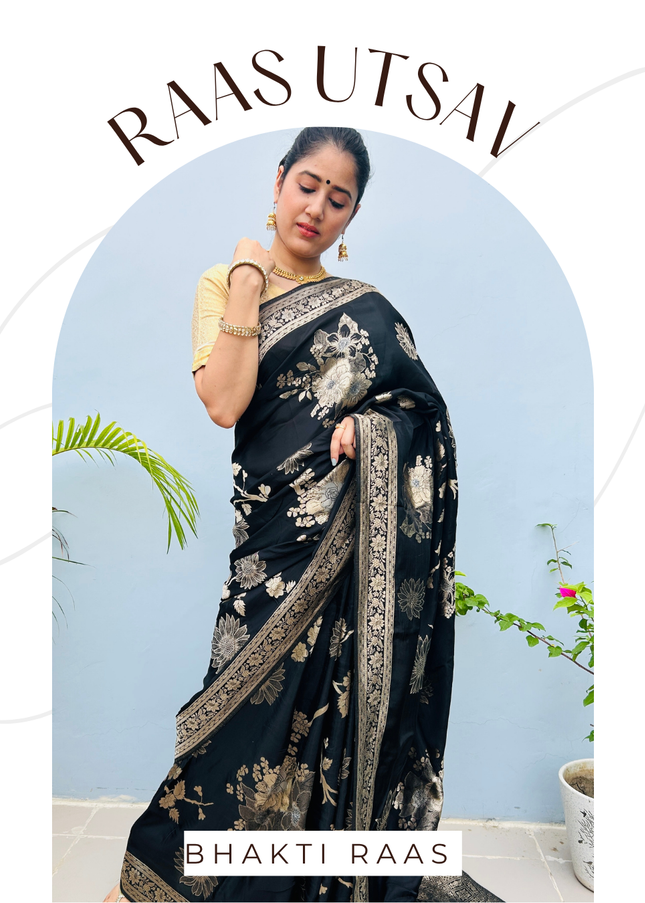 Raasvarn Black Banarasi Crepe Saree