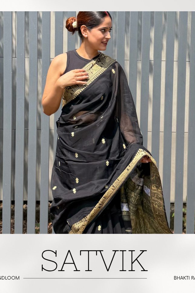 Radha Sakshi Gopal Black Handloom Saree