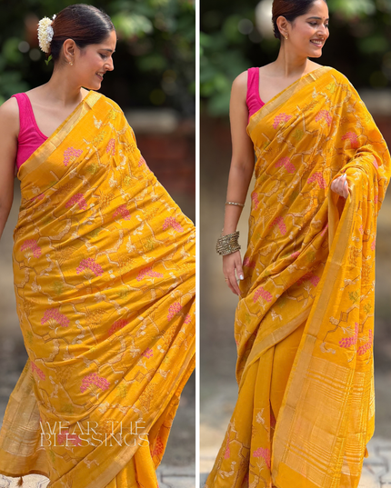 Peeli Pokhar Silk Embroidered Saree